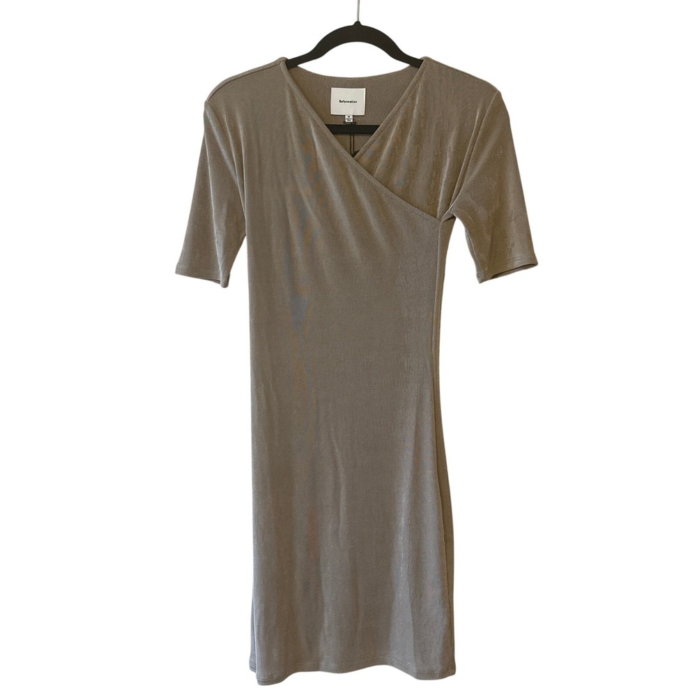 Reformation NWT Lotus Knit‎ Dress Beach Rock Taupe Fitted Mini Size M